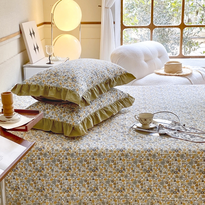 91家纺网 家纺一手货源 找家纺 上喜 热卖双面全棉水洗韩系小碎花床盖 陌上花开-草绿