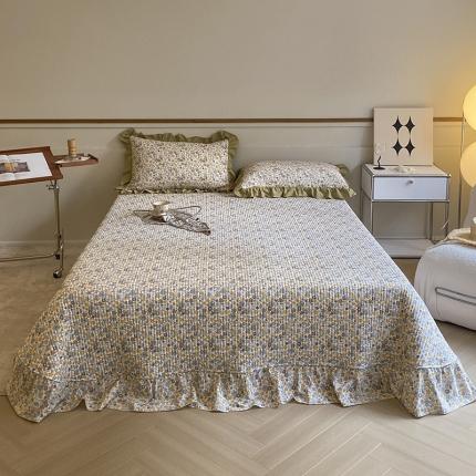 上喜 热卖双面全棉水洗韩系小碎花床盖 陌上花开-草绿