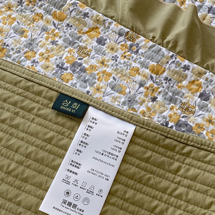 91家纺网 家纺一手货源 找家纺 上喜 热卖双面全棉水洗韩系小碎花床盖 陌上花开-草绿