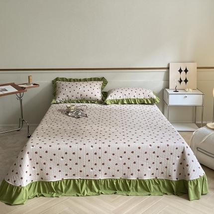 上喜 热卖双面全棉水洗韩系小碎花床盖 丝丝草莓-草绿