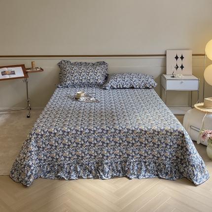 上喜 热卖双面全棉水洗韩系小碎花床盖 氧气格调蓝