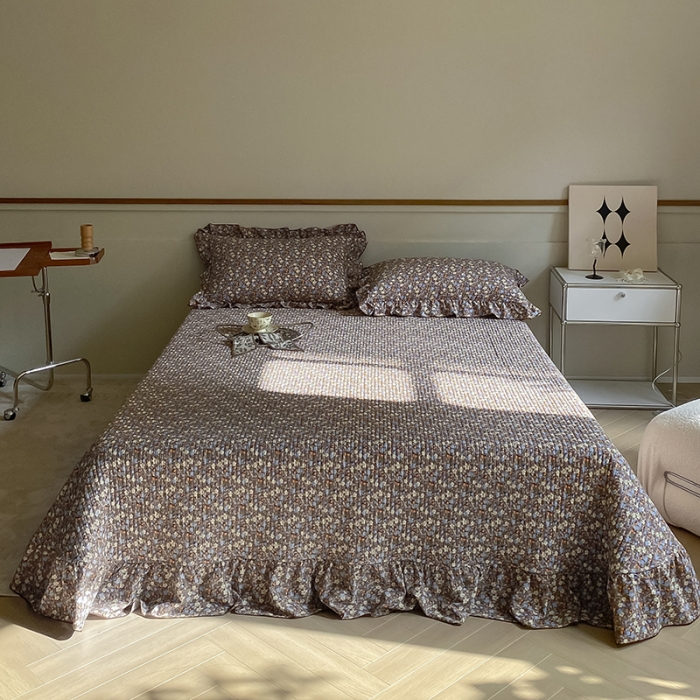 91家纺网 家纺一手货源 找家纺 上喜 热卖双面全棉水洗韩系小碎花床盖 伊丽莎白-草绿