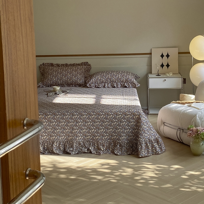 91家纺网 家纺一手货源 找家纺 上喜 热卖双面全棉水洗韩系小碎花床盖 伊丽莎白-草绿