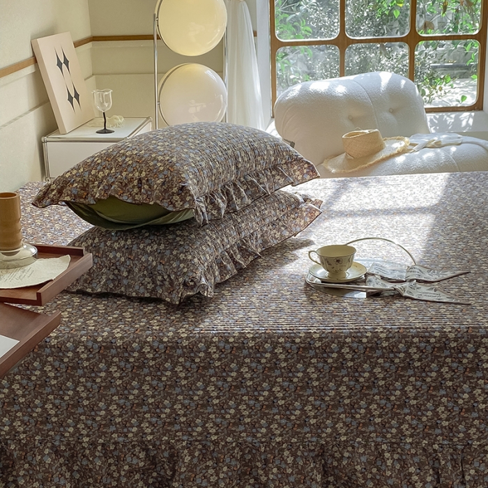 91家纺网 家纺一手货源 找家纺 上喜 热卖双面全棉水洗韩系小碎花床盖 伊丽莎白-草绿