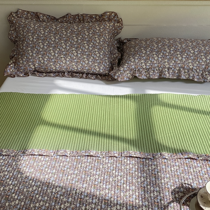 91家纺网 家纺一手货源 找家纺 上喜 热卖双面全棉水洗韩系小碎花床盖 伊丽莎白-草绿