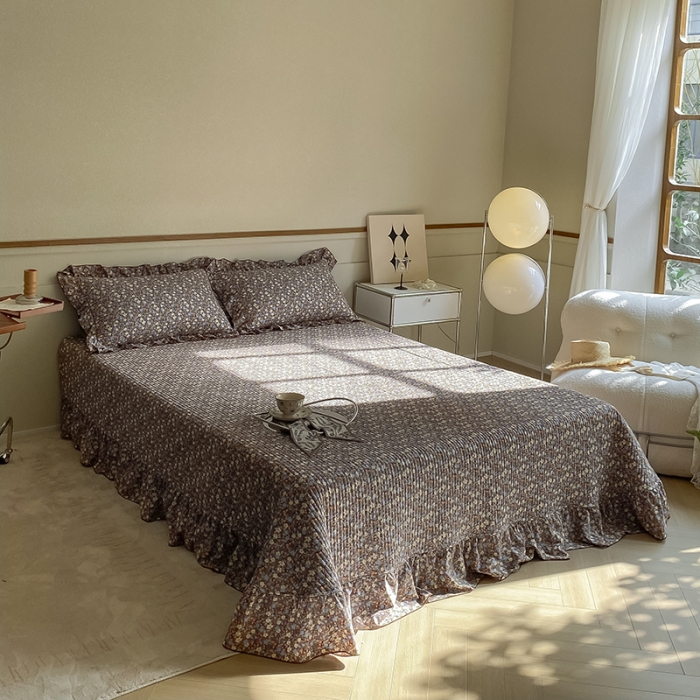 91家纺网 家纺一手货源 找家纺 上喜 热卖双面全棉水洗韩系小碎花床盖 伊丽莎白-草绿