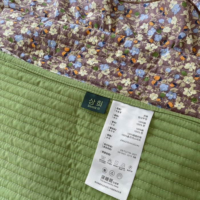 91家纺网 家纺一手货源 找家纺 上喜 热卖双面全棉水洗韩系小碎花床盖 伊丽莎白-草绿