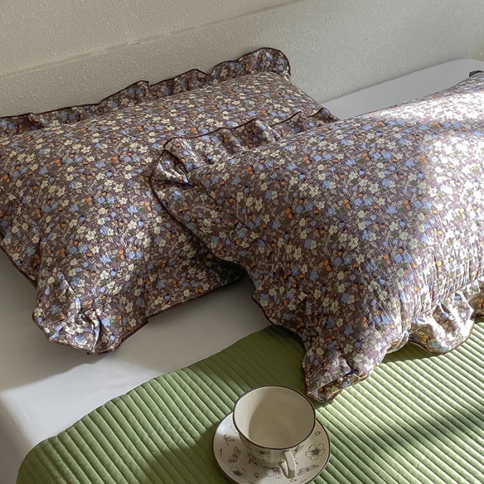 91家纺网 家纺一手货源 找家纺 上喜 热卖双面全棉水洗韩系小碎花床盖 伊丽莎白-草绿