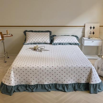 上喜 热卖双面全棉水洗韩系小碎花床盖 优雅生活-墨绿