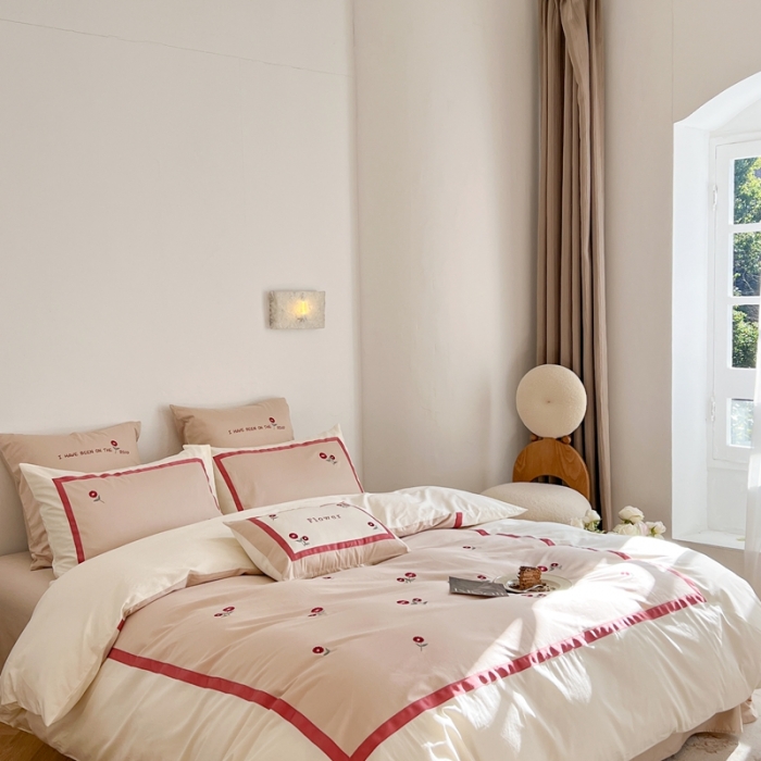 91家纺网 家纺一手货源 找家纺 柚子 2023新款100支长绒棉工艺款四件套 芮蔓琳