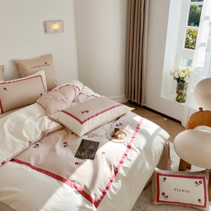 91家纺网 家纺一手货源 找家纺 柚子 2023新款100支长绒棉工艺款四件套 芮蔓琳