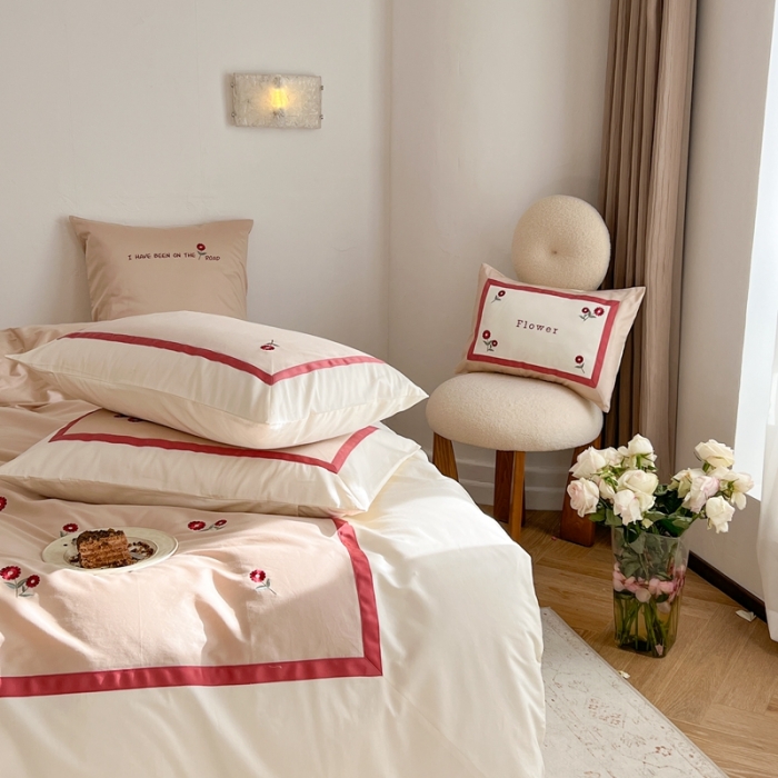 91家纺网 家纺一手货源 找家纺 柚子 2023新款100支长绒棉工艺款四件套 芮蔓琳