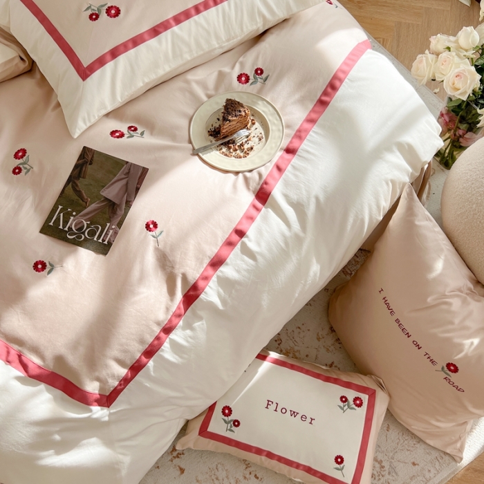 91家纺网 家纺一手货源 找家纺 柚子 2023新款100支长绒棉工艺款四件套 芮蔓琳