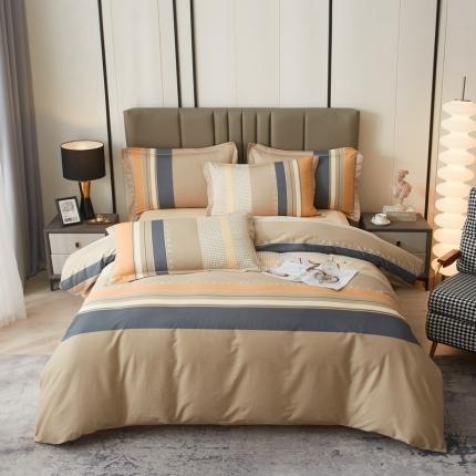 金纱玉纺家纺 2023新款全棉大版印花13372四件套 凯旋门--咖