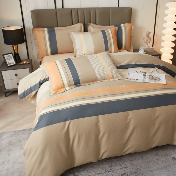 91家纺网 家纺一手货源 找家纺 金纱玉纺家纺 2023新款全棉大版印花13372四件套 凯旋门--咖