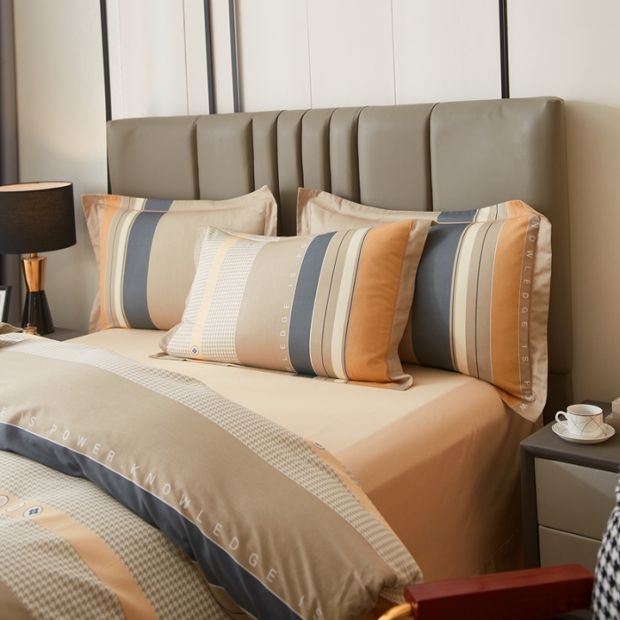 91家纺网 家纺一手货源 找家纺 金纱玉纺家纺 2023新款全棉大版印花13372四件套 凯旋门--咖