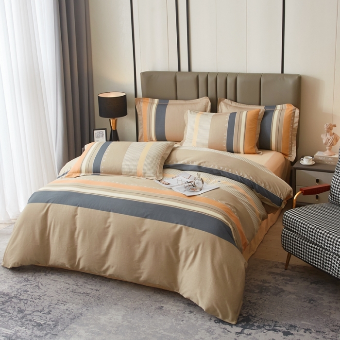 91家纺网 家纺一手货源 找家纺 金纱玉纺家纺 2023新款全棉大版印花13372四件套 凯旋门--咖