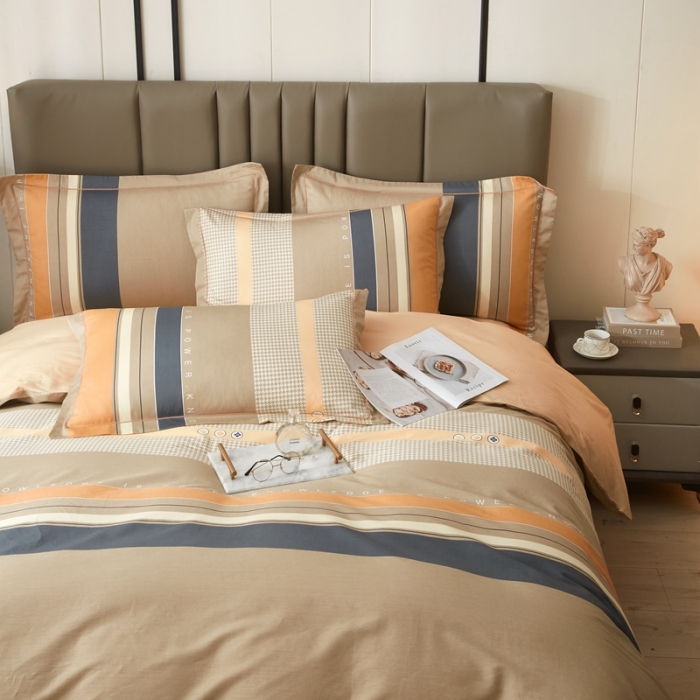 91家纺网 家纺一手货源 找家纺 金纱玉纺家纺 2023新款全棉大版印花13372四件套 凯旋门--咖