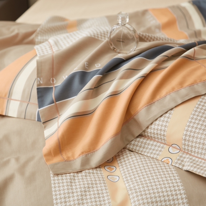 91家纺网 家纺一手货源 找家纺 金纱玉纺家纺 2023新款全棉大版印花13372四件套 凯旋门--咖