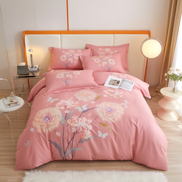 91家纺网 家纺一手货源 找家纺 金纱玉纺家纺 2024新款全棉大版印花13372四件套 兰亭若梦--粉