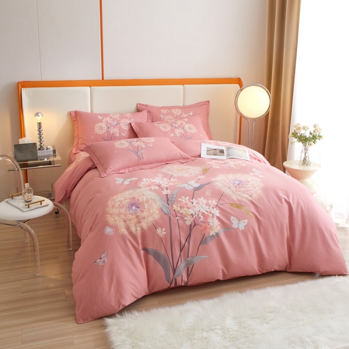 91家纺网 家纺一手货源 找家纺 金纱玉纺家纺 2024新款全棉大版印花13372四件套 兰亭若梦--粉