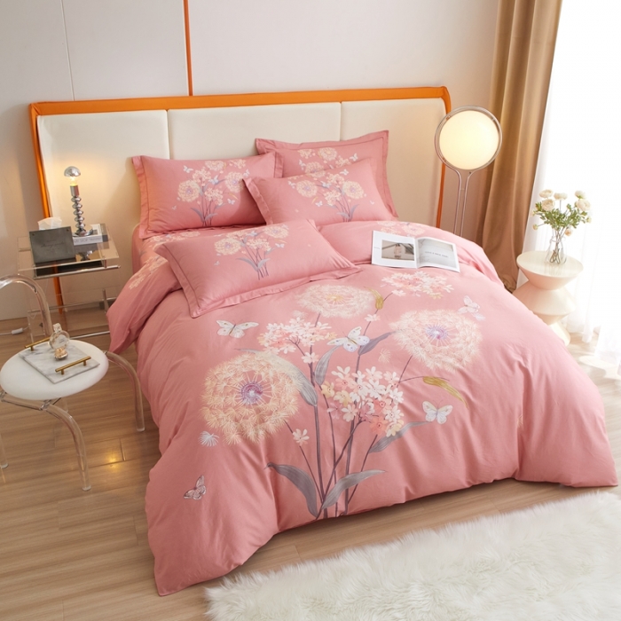 91家纺网 家纺一手货源 找家纺 金纱玉纺家纺 2024新款全棉大版印花13372四件套 兰亭若梦--粉