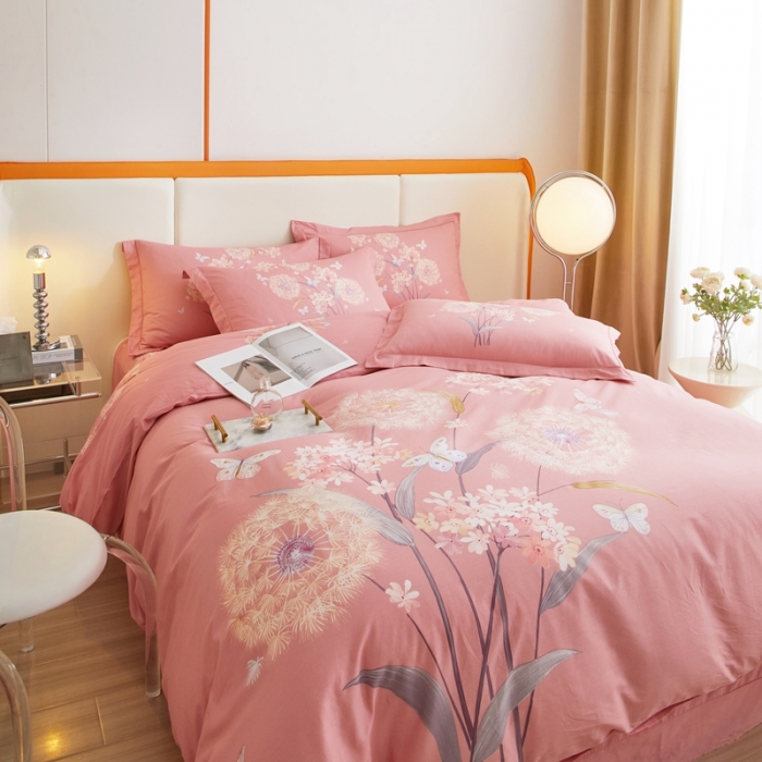 91家纺网 家纺一手货源 找家纺 金纱玉纺家纺 2024新款全棉大版印花13372四件套 兰亭若梦--粉