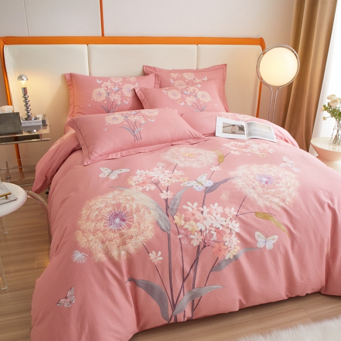 91家纺网 家纺一手货源 找家纺 金纱玉纺家纺 2024新款全棉大版印花13372四件套 兰亭若梦--粉