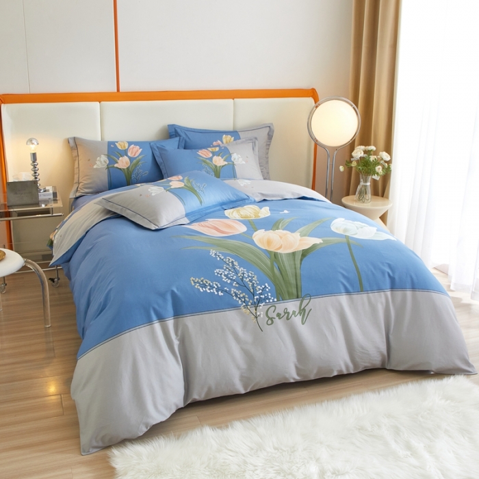 91家纺网 家纺一手货源 找家纺 金纱玉纺家纺 2024新款全棉大版印花13372四件套 浪漫柔情--蓝