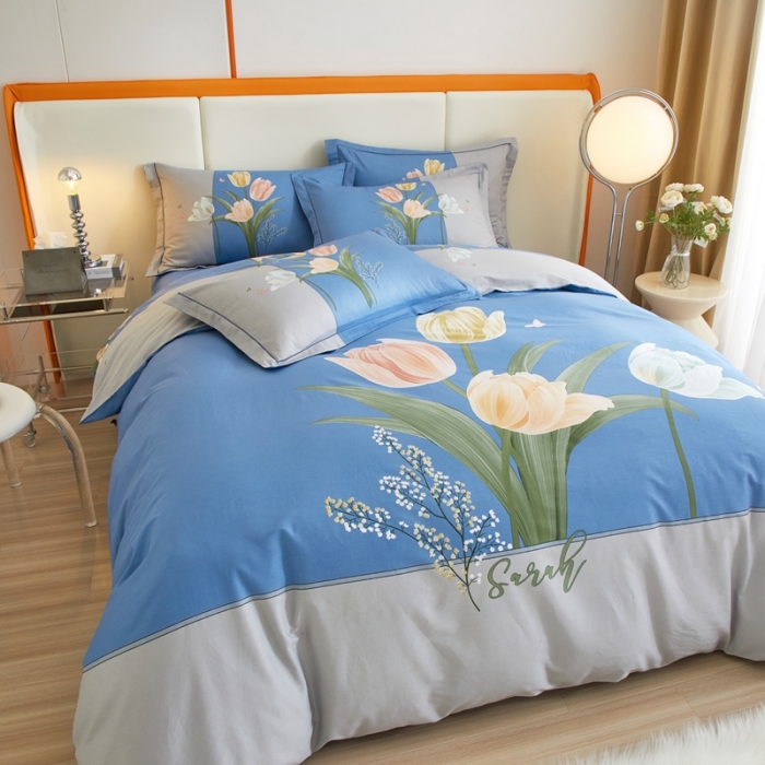 91家纺网 家纺一手货源 找家纺 金纱玉纺家纺 2024新款全棉大版印花13372四件套 浪漫柔情--蓝