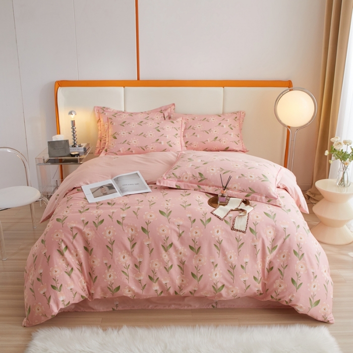 91家纺网 家纺一手货源 找家纺 金纱玉纺家纺 2024新款全棉大版印花13372四件套 萌芽--粉