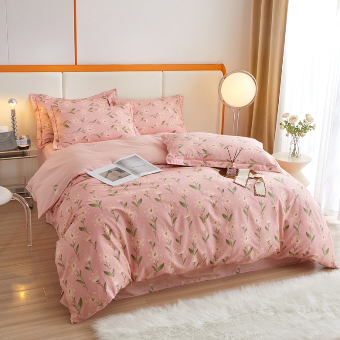 91家纺网 家纺一手货源 找家纺 金纱玉纺家纺 2024新款全棉大版印花13372四件套 萌芽--粉