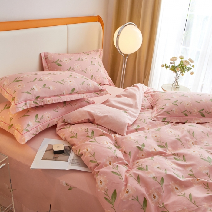 91家纺网 家纺一手货源 找家纺 金纱玉纺家纺 2024新款全棉大版印花13372四件套 萌芽--粉