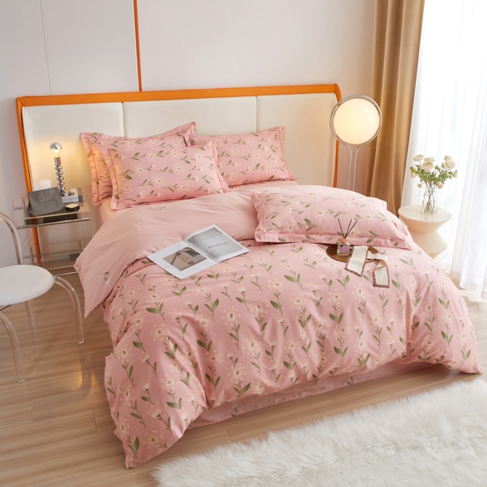 91家纺网 家纺一手货源 找家纺 金纱玉纺家纺 2024新款全棉大版印花13372四件套 萌芽--粉