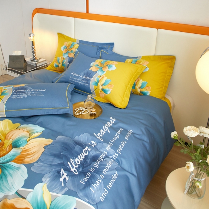 91家纺网 家纺一手货源 找家纺 金纱玉纺家纺 2023新款全棉大版印花13372四件套 沐雅清风--兰