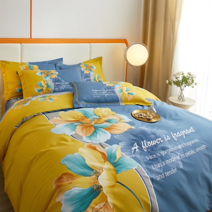 91家纺网 家纺一手货源 找家纺 金纱玉纺家纺 2023新款全棉大版印花13372四件套 沐雅清风--兰