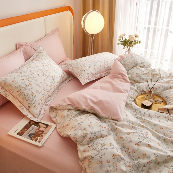 91家纺网 家纺一手货源 找家纺 金纱玉纺家纺 2023新款全棉大版印花13372四件套 雪莉--粉