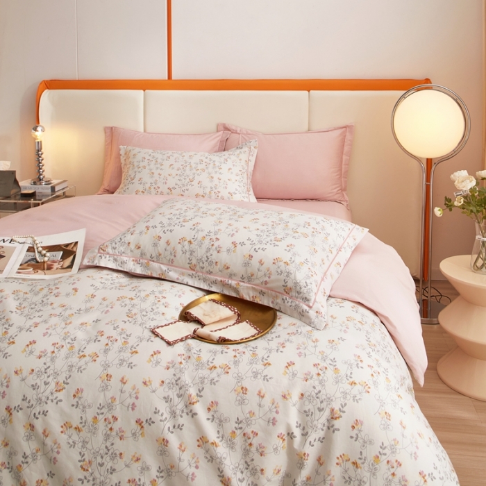 91家纺网 家纺一手货源 找家纺 金纱玉纺家纺 2023新款全棉大版印花13372四件套 雪莉--粉