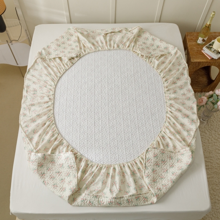 91家纺网 家纺一手货源 找家纺 忘忧草 2023新款全棉夹棉床笠纯棉印花小清新花卉系列 少女心