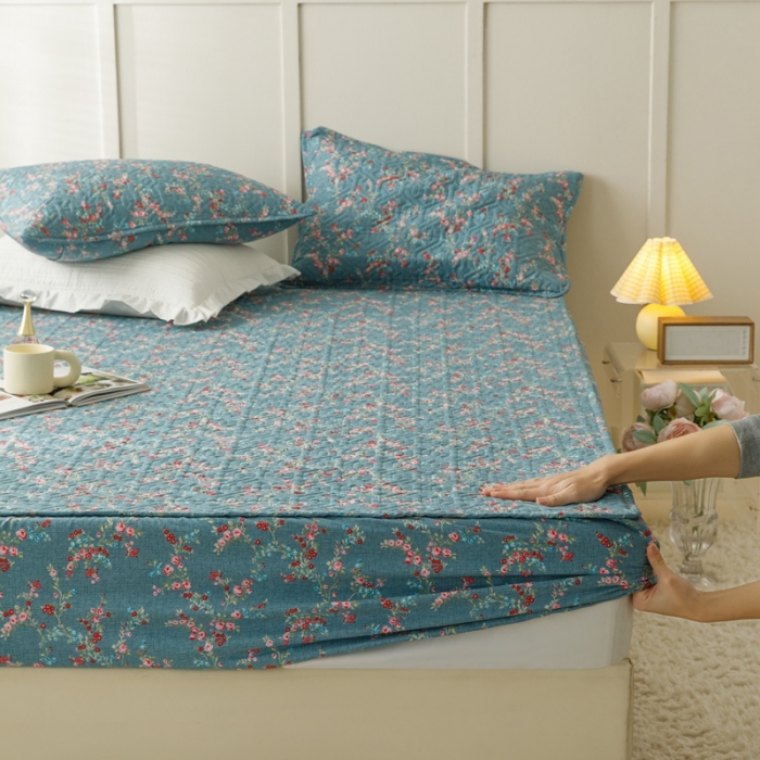 91家纺网 家纺一手货源 找家纺 忘忧草 2023新款全棉13372印花床笠纯棉小清新印花 雨萌