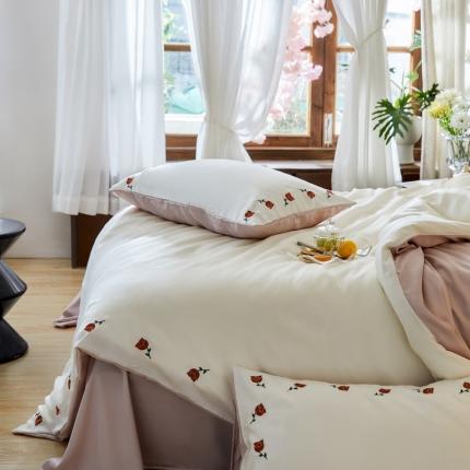 91家纺网 家纺一手货源 找家纺 时亿家居 2023新款佳人有约系列60S天丝绣花四件套 佳人有约白