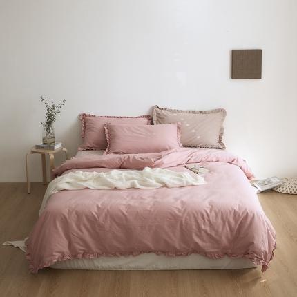 91家纺网 家纺一手货源 找家纺 新款13372全棉日系褶皱边四件套 春野粉