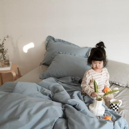 新款13372全棉日系褶皱边四件套 薄蓝色