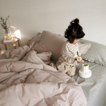 新款13372全棉日系褶皱边四件套 裸粉色