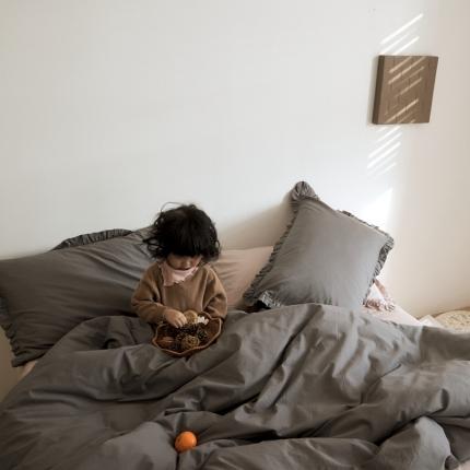 新款13372全棉日系褶皱边四件套 深灰色