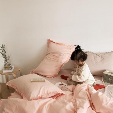 新款13372全棉日系褶皱边四件套 桃桃粉