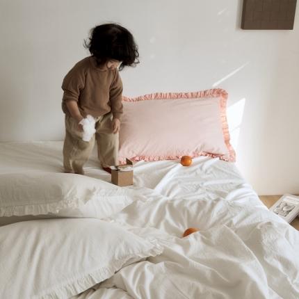 新款13372全棉日系褶皱边四件套 月白色