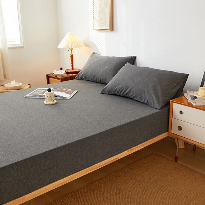 91家纺网 家纺一手货源 找家纺 思诺羽 2024新款全棉水洗棉床笠 高级灰