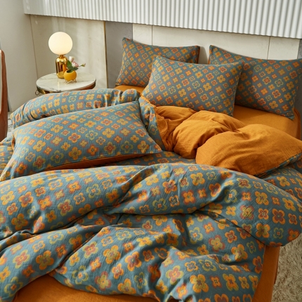 91家纺网 家纺一手货源 找家纺 （总）艾咪 新款全棉双层纱色织提花四件套三件套及单品