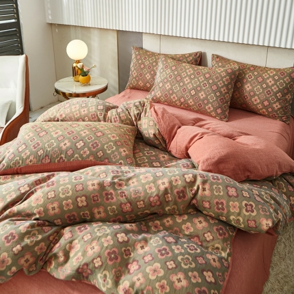 91家纺网 家纺一手货源 找家纺 （总）艾咪 新款全棉双层纱色织提花四件套三件套及单品